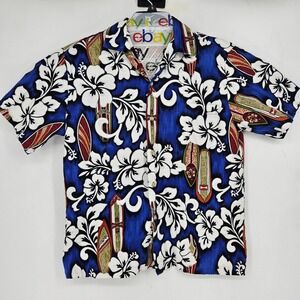 RJC Hawaiian Shirt Mens Medium Aloha Tropical Tiki Waikiki Beach Barkcloth